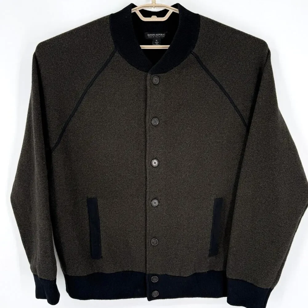Banana Republic Mens Wool Birdseye Sweater Bomber Jacket Size XL